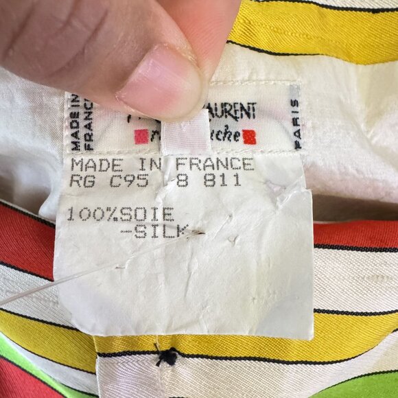 NWOT Vintage Yves Saint Laurent 100% Silk Button Up Multicolor Peplum Top SizeXS - Picture 9 of 10